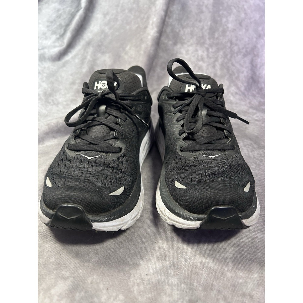 Hoka Clifton 8 Running Shoes Women's Size 7.5 Black White Missing Insoles